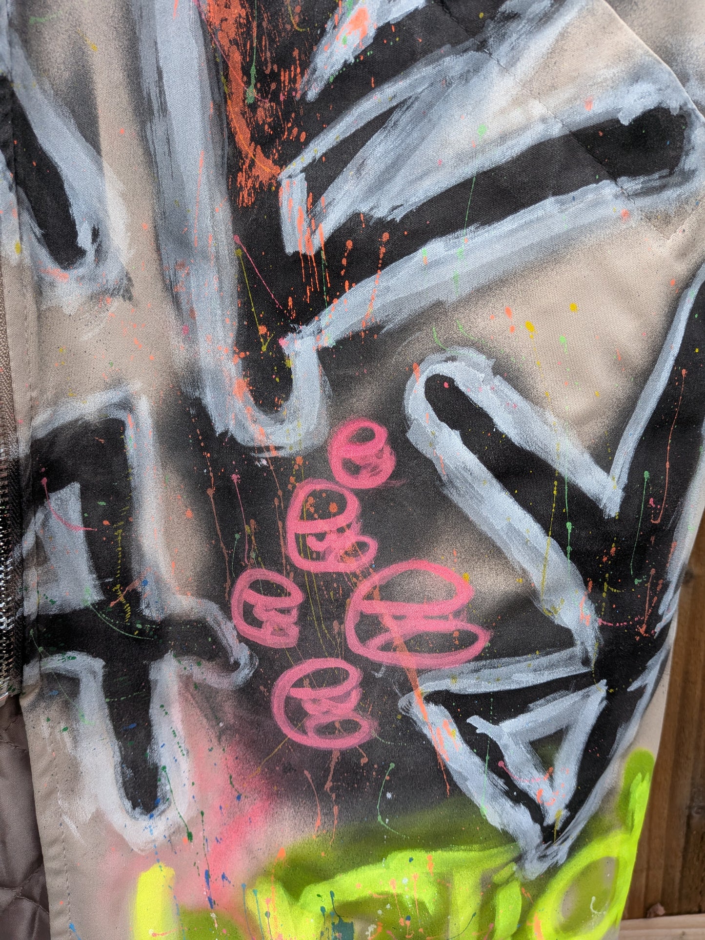 False Positive by Core Sway Hand Sprayed & Painted One-Off 'Marty Supreme' Upcycled Coat