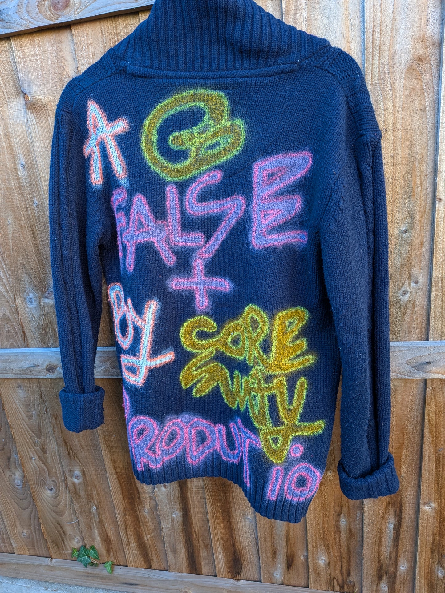 False Positive by Core Sway Hand Painted One-Off Upcycled Cardigan