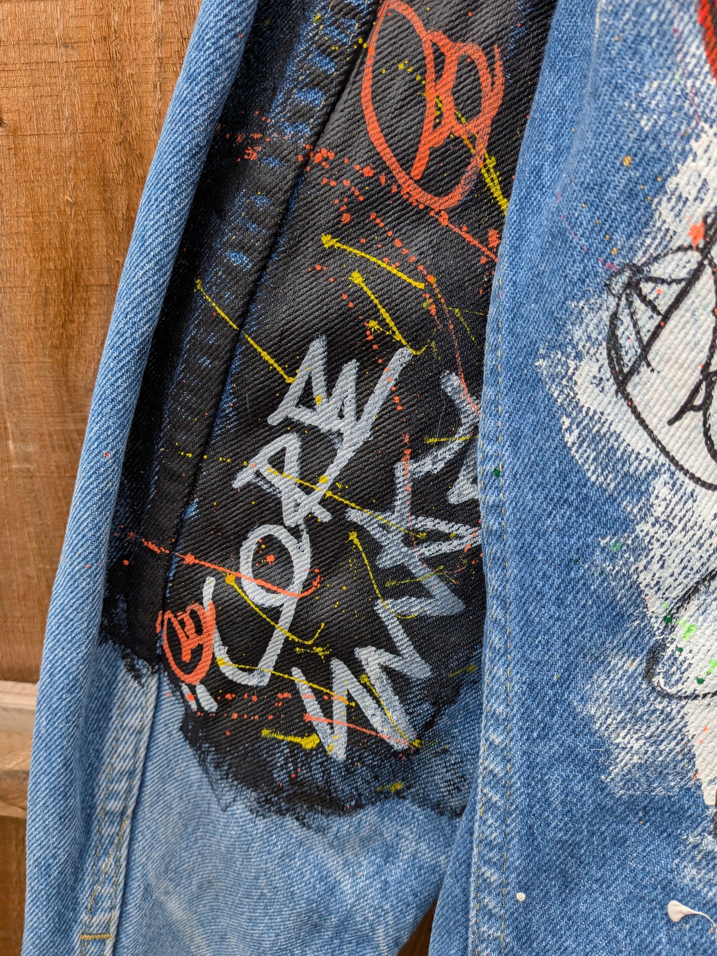 False Positive by Core Sway Hand Painted Upcycled Denim Jacket
