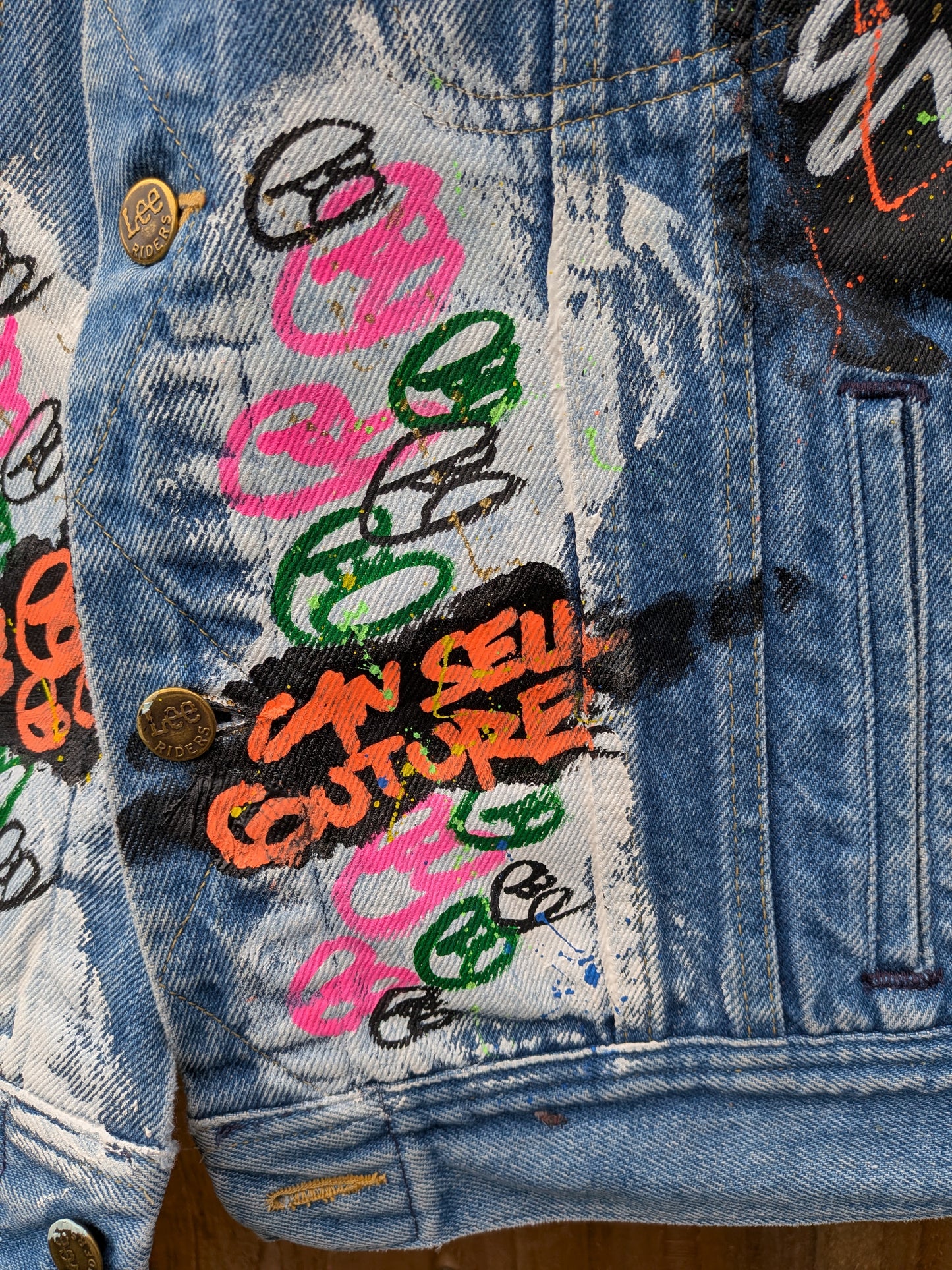 False Positive by Core Sway Hand Painted Upcycled Denim Jacket