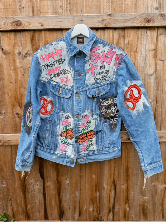 False Positive by Core Sway Hand Painted Upcycled Denim Jacket