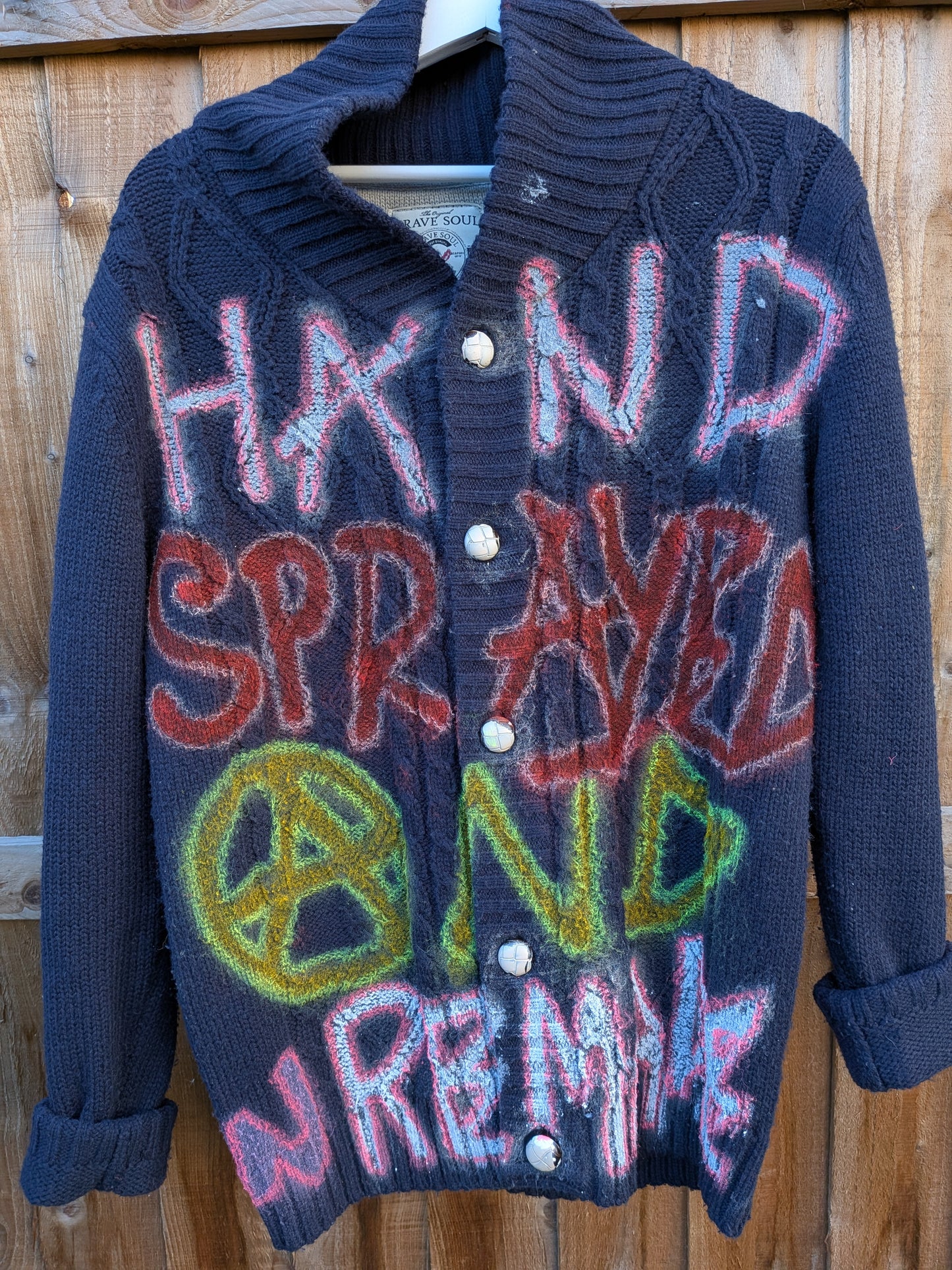 False Positive by Core Sway Hand Painted One-Off Upcycled Cardigan