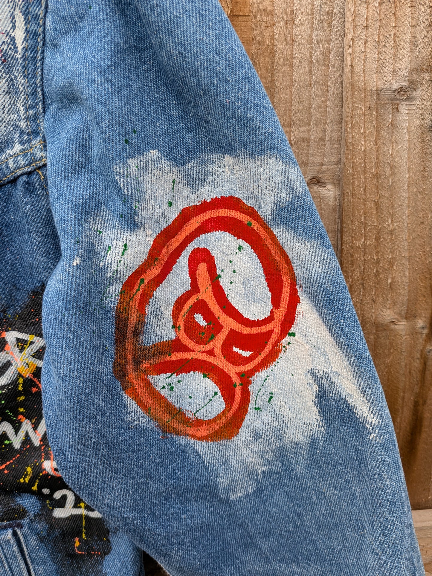 False Positive by Core Sway Hand Painted Upcycled Denim Jacket