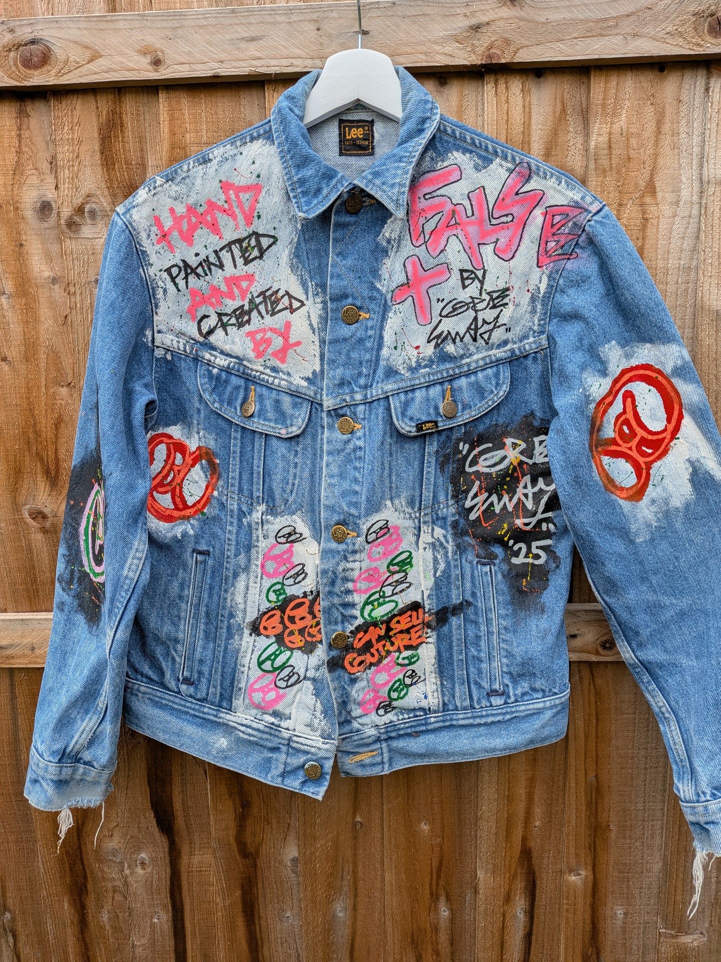 False Positive by Core Sway Hand Painted Upcycled Denim Jacket