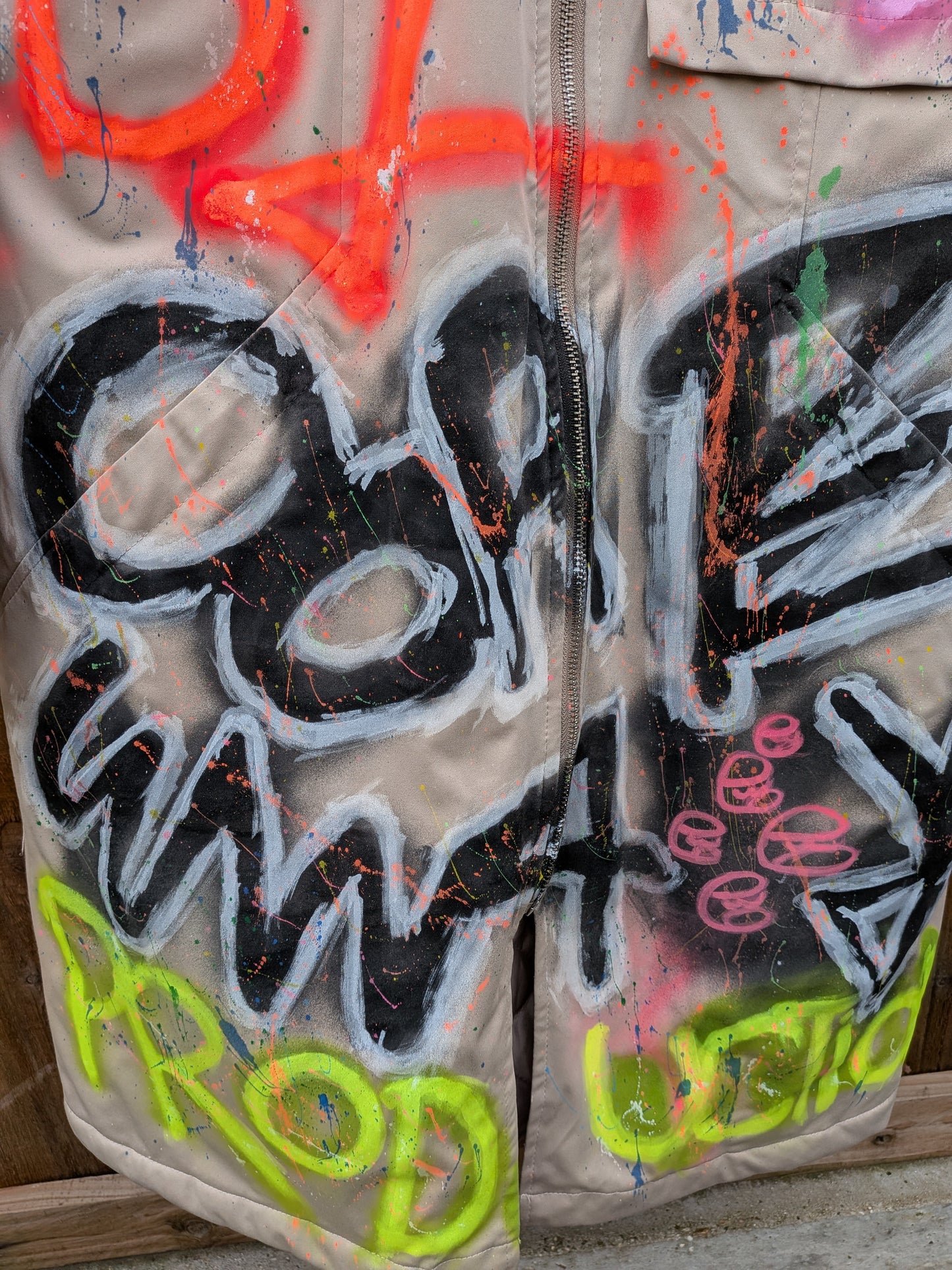 False Positive by Core Sway Hand Sprayed & Painted One-Off 'Marty Supreme' Upcycled Coat