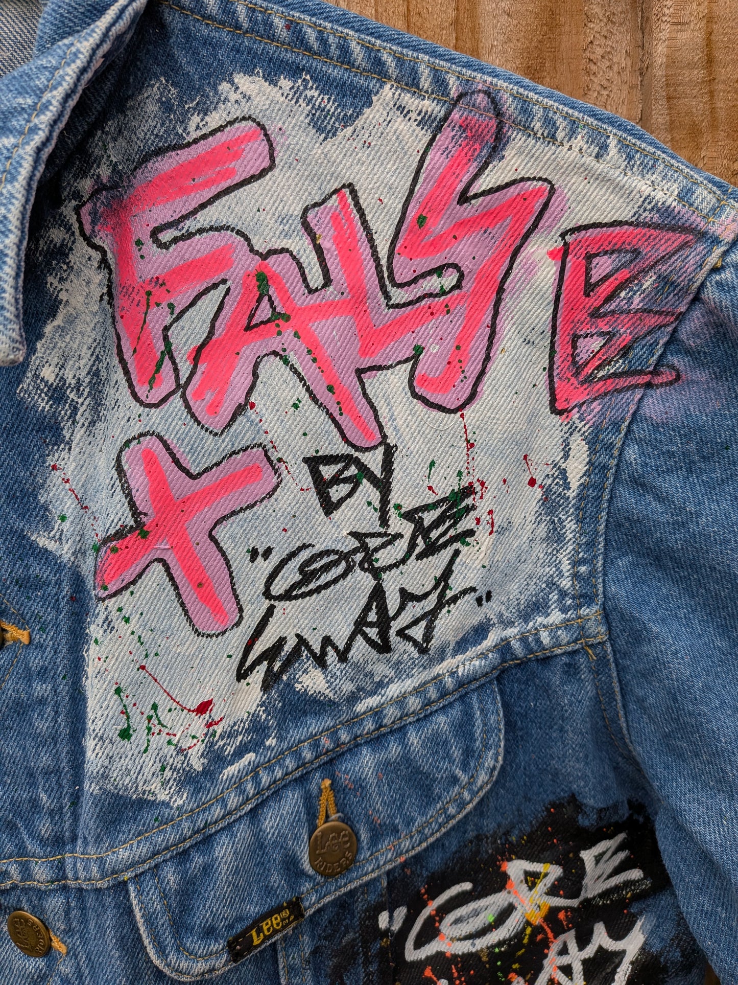 False Positive by Core Sway Hand Painted Upcycled Denim Jacket