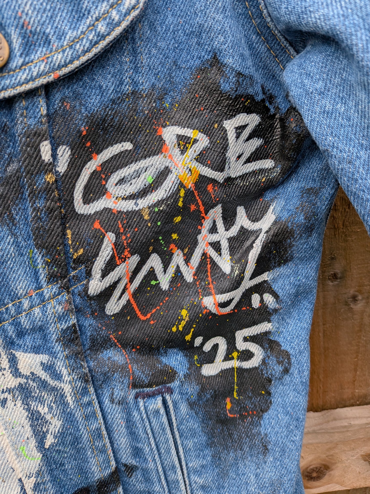 False Positive by Core Sway Hand Painted Upcycled Denim Jacket