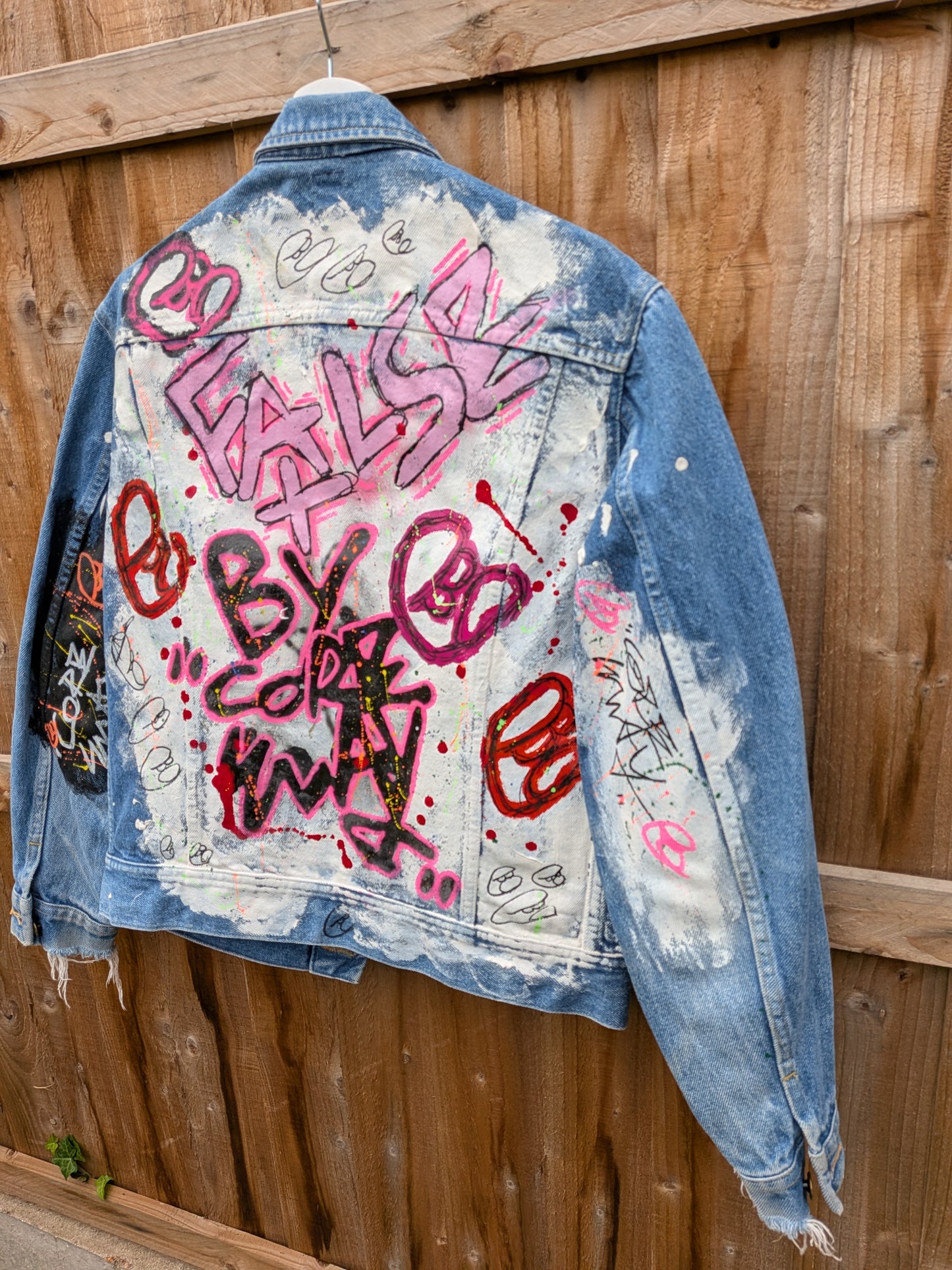False Positive by Core Sway Hand Painted Upcycled Denim Jacket