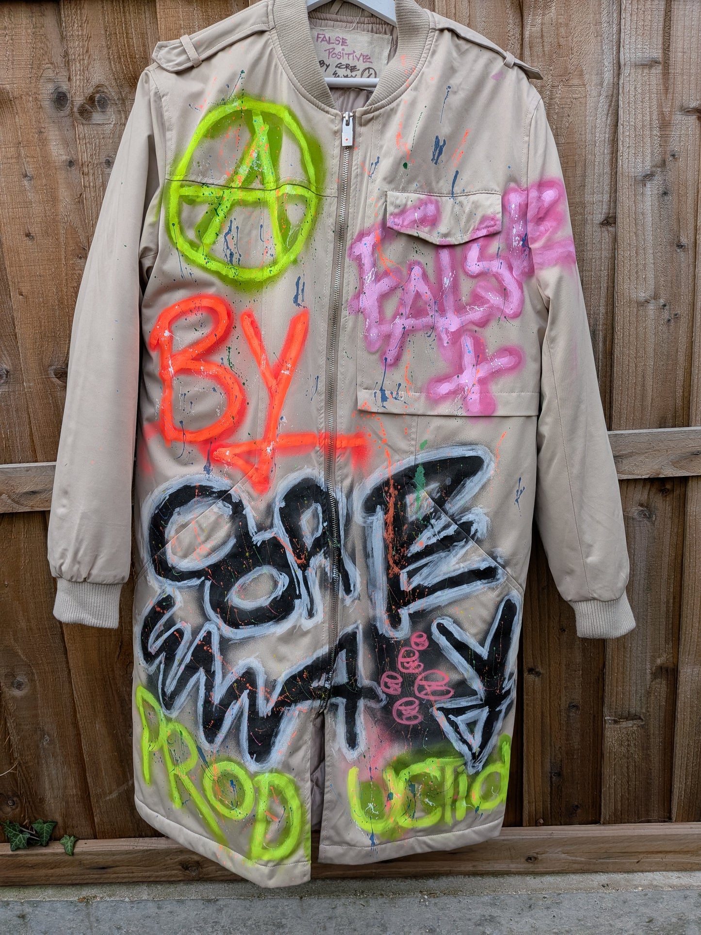False Positive by Core Sway Hand Sprayed & Painted One-Off 'Marty Supreme' Upcycled Coat