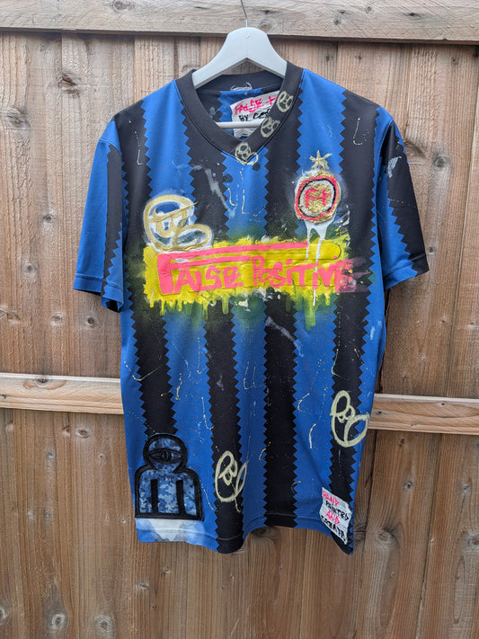 False Positive by Core Sway Hand Painted & Upcycled Football Shirt